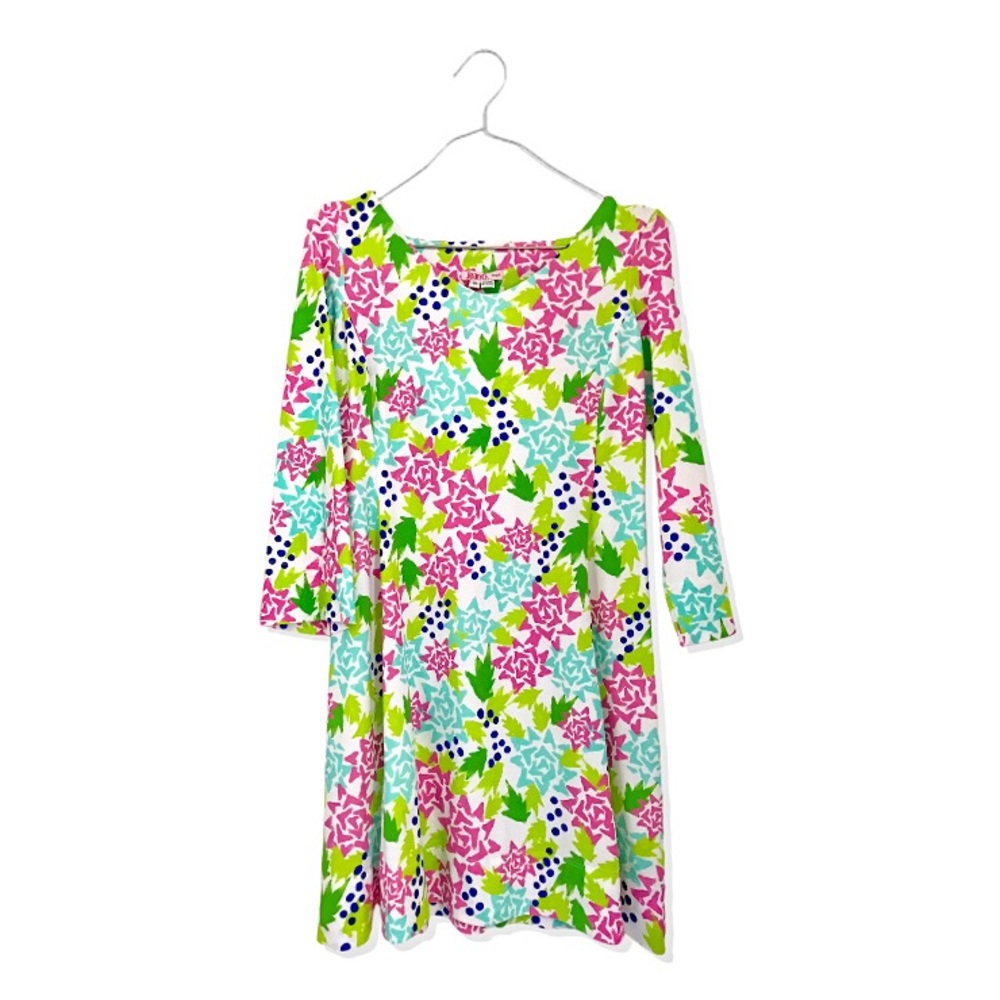 Jean G. Designs Tropical Jersey Stretch Malvern Mini 3/4 Sleeve Shift Dress S